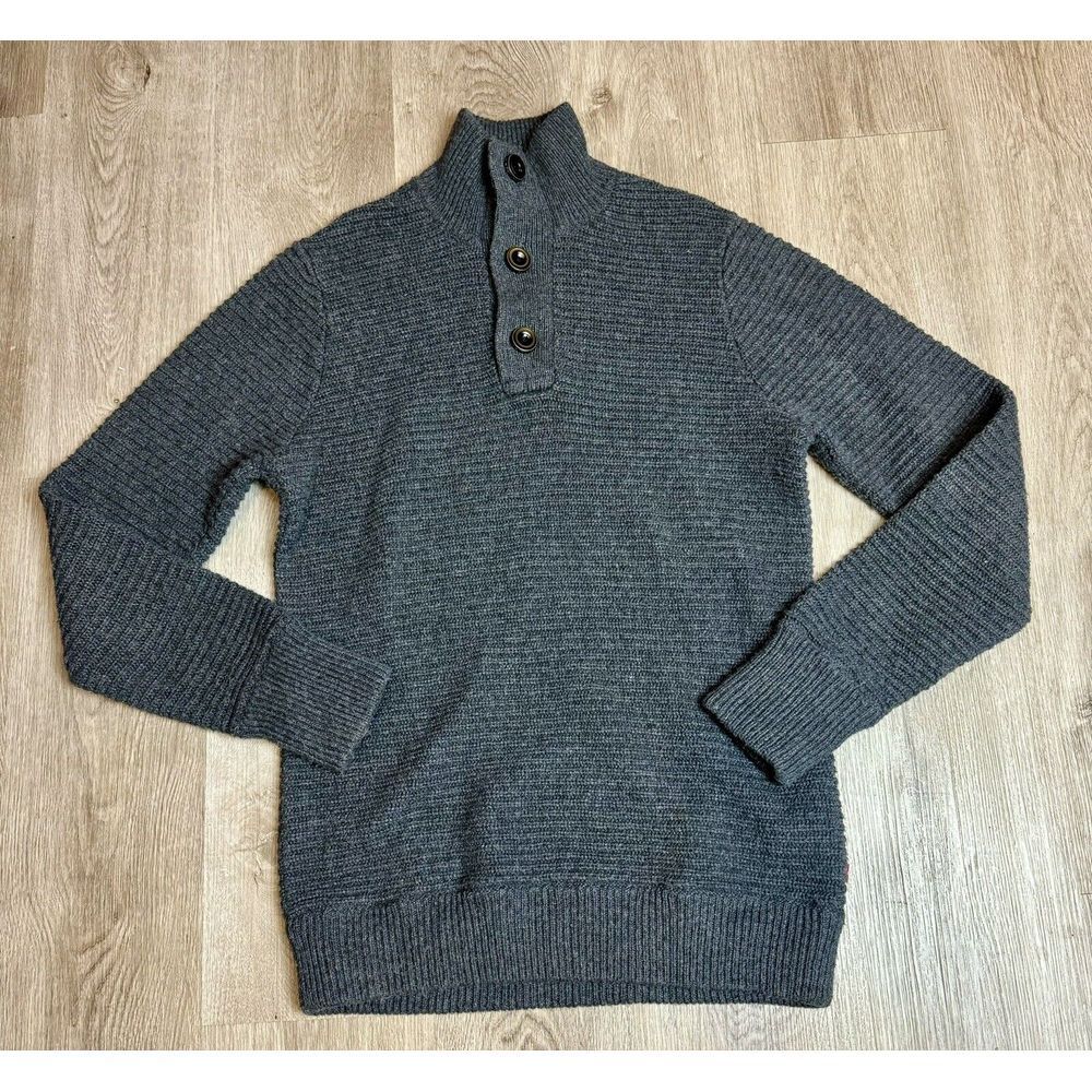 Levis Sweater Mens Large Gray Henley Knit Long Sleeve Solid Wool Blend